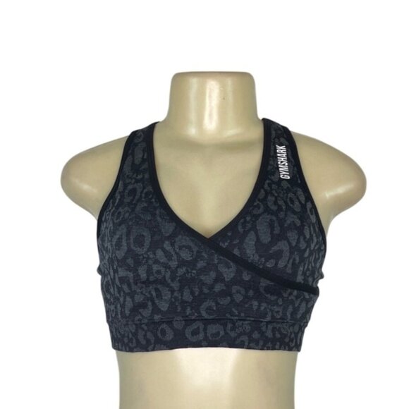 Gymshark Womens Black Leopard Print Crossback Sports Bra S - Picture 1 of 7